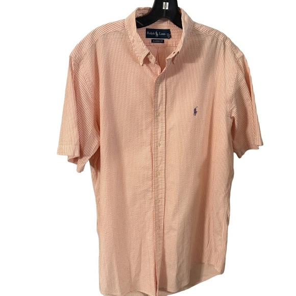 Ralph Lauren Seersucker Shirt Mens Sz M short sleeve button down Pink/white - Picture 3 of 11